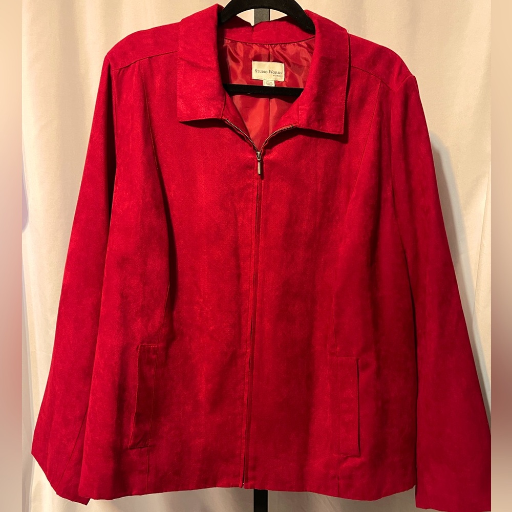 Faux suede long sleeve blazer with zip closure